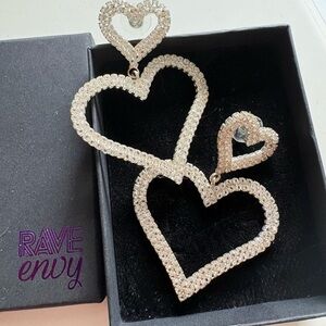 Large silver rhinestone Valentines double Heart Earrings